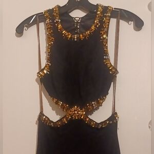 Camille La Vie Black and Gold Backless Dress (A)